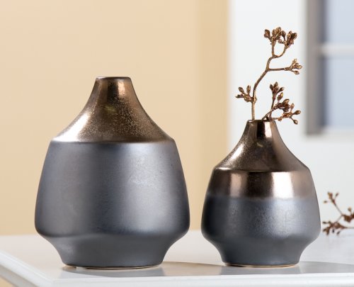 Vaza , ceramica, auriu gri, 11x11x14 cm