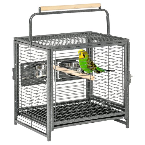 Cușcă pentru papagali pawhut cu tavă detașabilă, boluri din oțel inoxidabil 48x38x65cm negru