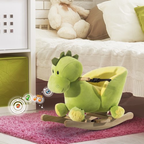 Homcom dragon balansoar din lemn pentru copii, verde și galben