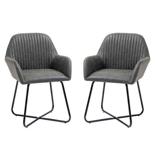 Homcom set 2 scaune moderne pentru sufragerie, sufragerie, bucatarie sau camera de zi, scaune tapitate, imitatie piele gri 60x56.5x85cm