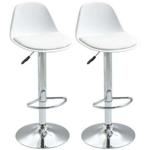 Homcom set de 2 scaune de bar cu spatar si suport pentru picioare, scaune de bucatarie pivotante cu inaltime reglabila, 40x42x82-104cm, alb