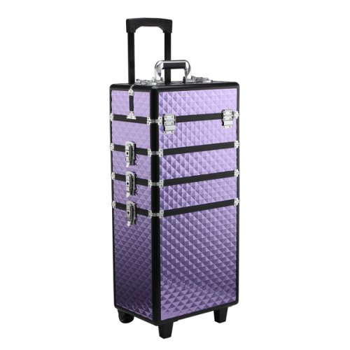 Homcom valiza make up profesionala din aluminiu mov cu trusa detasabila 33.5 x 23 x 76/95.5cm