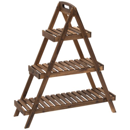 Outsunny scara de suport pentru ghiveci din lemn brad cu 3 rafturi 86x28x100cm