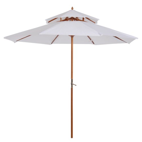 Outsunny umbrela gradina in lemn cu dublu acoperis  impermeabil, crem, Φ2.7×2.6m