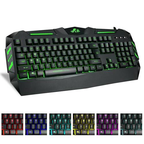 Rii Tek - Tastatura gaming usb, cu fir, iluminata 7 culori, multimedia, rii rk900