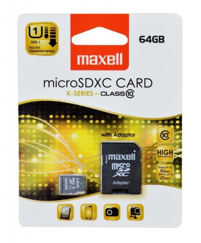 Card Maxell microsdxc 64gb clasa 10 + adaptor sd 83-p120010223-1