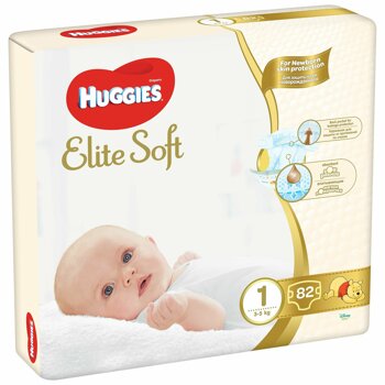 Huggies elite soft (nr 1) mega 82 buc, 3-5 kg