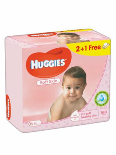 Set servetele umede Huggies soft skin triplo 2+1, 56 buc x 3