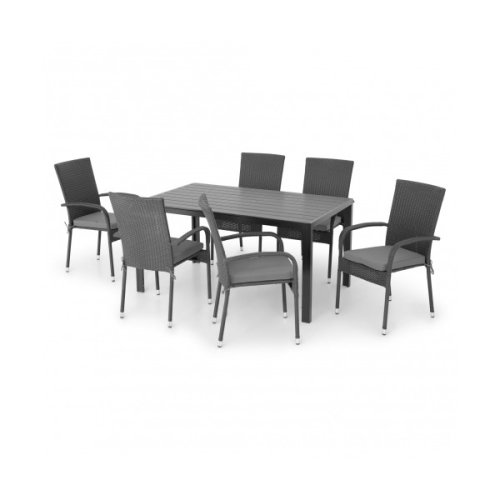 Keter Set mobilier gradina, presley/encore, 6 scaune si masa dreptunghiulara mica, negru