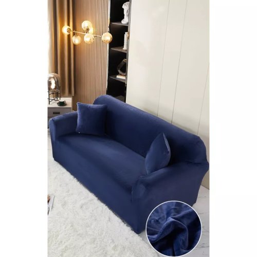 Husa elastica din catifea pentru canapea 2 locuri + fata de perna, bleumarin -lj326
