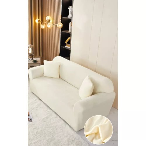 Husa elastica din catifea pentru canapea 2 locuri + fata de perna, culoarea untului -lj323