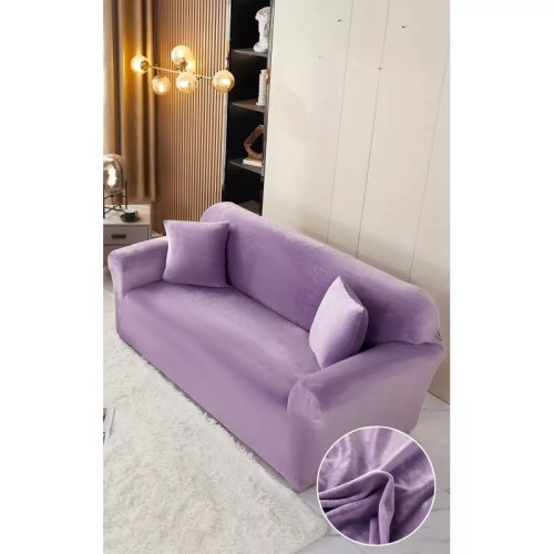 Husa elastica din catifea pentru canapea 2 locuri + fata de perna, lila -lj325
