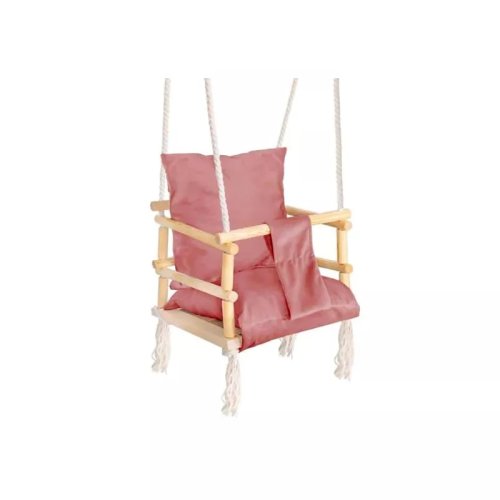 Leagan pentru copii, lemn, perna roz, 33.4x34.5x25 cm, springos