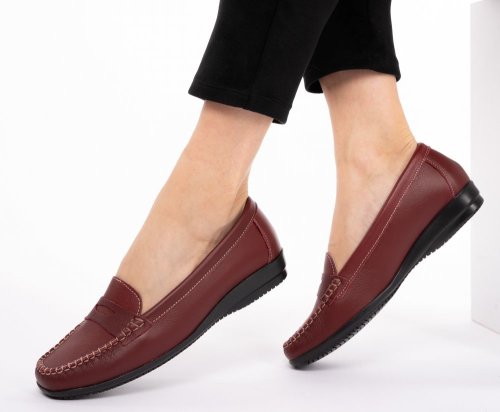 Pantofi confortabili din piele naturala 9008 bordo
