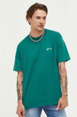 Abercrombie & fitch tricou din bumbac culoarea verde, neted