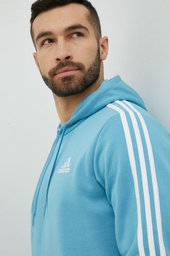 Adidas bluza barbati, culoarea turcoaz, cu glugă, cu imprimeu