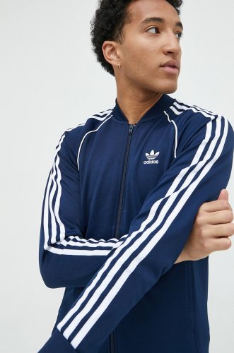 Adidas originals bluza barbati, culoarea albastru marin, cu glugă, cu imprimeu