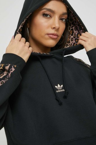 Adidas originals hanorac de bumbac femei, culoarea negru, cu glugă, modelator