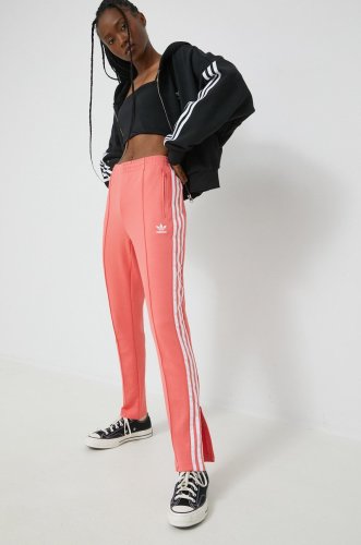 Adidas originals pantaloni de trening adicolor femei, culoarea roz, cu imprimeu