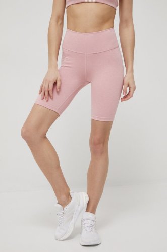 Adidas performance pantaloni scurți de antrenament optime hg1418 femei, culoarea roz, neted, high waist