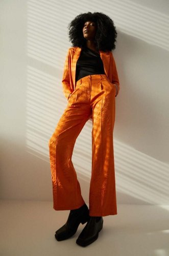 Answear lab pantaloni femei, culoarea portocaliu, drept, high waist