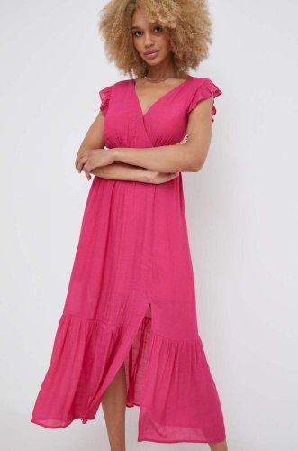 Answear lab rochie din in culoarea roz, midi, evazati