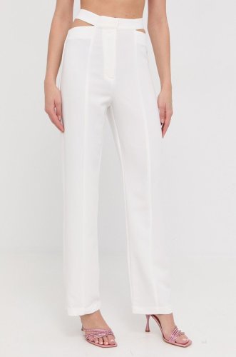 Bardot pantaloni femei, culoarea alb, drept, high waist