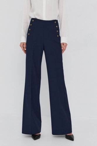 Boss pantaloni femei, culoarea albastru marin, lat, high waist
