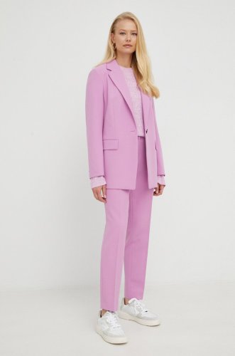 Boss pantaloni femei, culoarea violet, drept, medium waist
