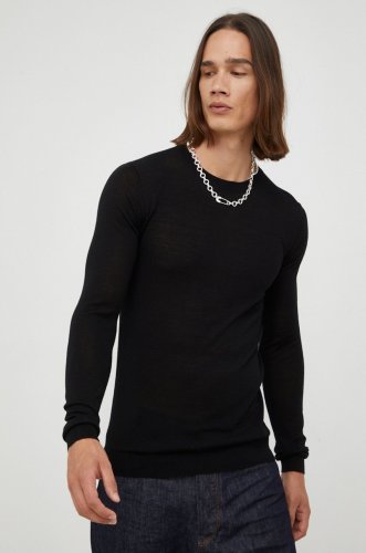 Bruuns bazaar pulover de lana barbati, culoarea negru, light