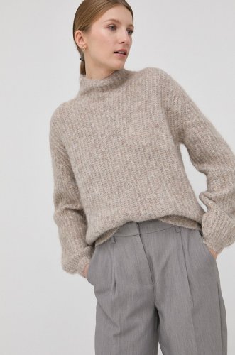 Bruuns bazaar pulover de lână syringa rika femei, culoarea gri, calduros, cu turtleneck