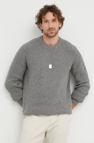 Bruuns bazaar pulover din amestec de lana barbati, culoarea gri, călduros