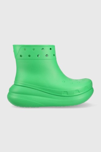 Crocs cizme classic crush rain boot femei, culoarea verde, 207946 207946.3e8-3e8