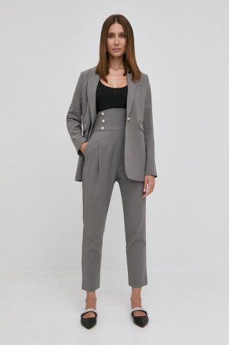 Custommade pantaloni femei, culoarea gri, drept, high waist