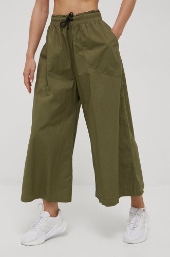 Deha pantaloni de bumbac femei, culoarea verde, lat, high waist