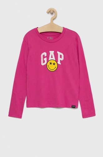 Gap longsleeve din bumbac pentru copii x smiley world culoarea roz