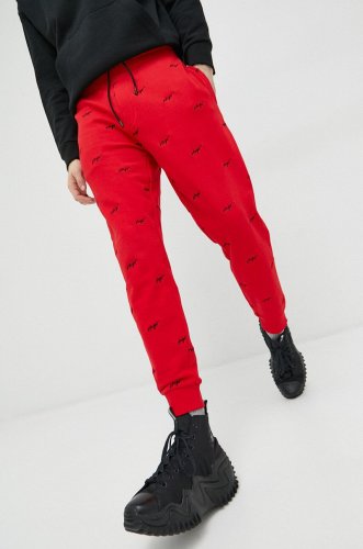 Hugo pantaloni de trening din bumbac culoarea rosu, modelator