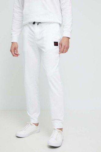 Hugo pantaloni lounge din bumbac culoarea alb, cu imprimeu