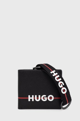 Hugo portofel de piele + breloc barbati, culoarea negru