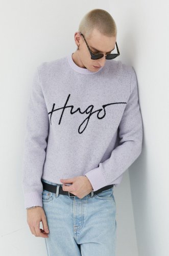 Hugo pulover de lana barbati, culoarea violet, călduros