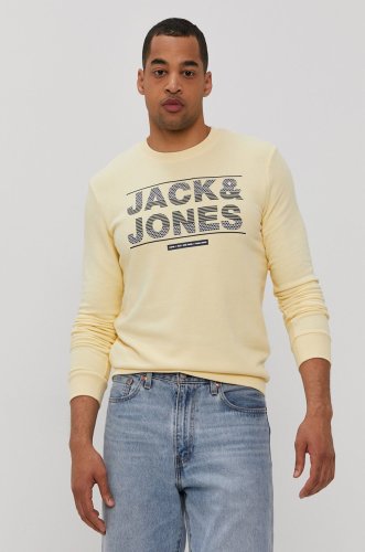 Jack & jones bluză bărbați, culoarea galben, cu imprimeu