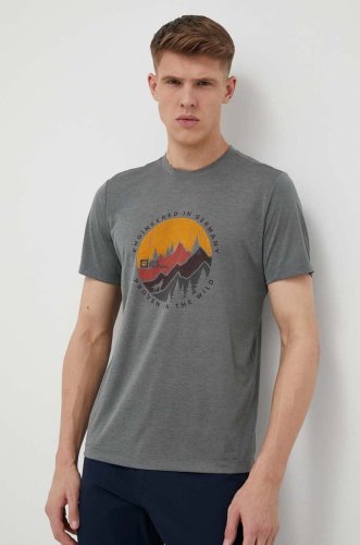 Jack wolfskin tricou sport hiking culoarea gri, cu imprimeu