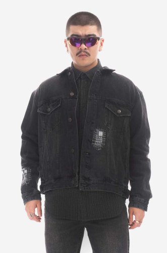 Ksubi geacă jeans cropped barbati, culoarea negru, de tranzitie, oversize mps23jk002-black