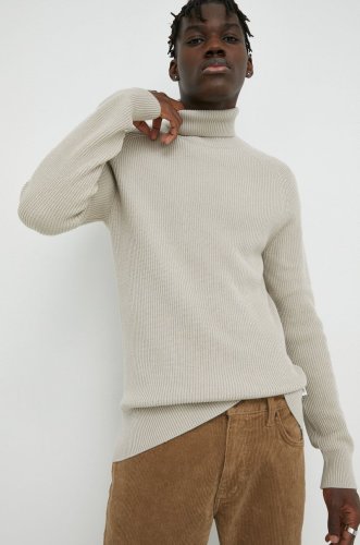 Marc o'polo pulover din amestec de lana barbati, culoarea bej, cu guler