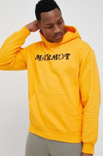 Marmot bluza barbati, culoarea portocaliu, cu glugă, cu imprimeu