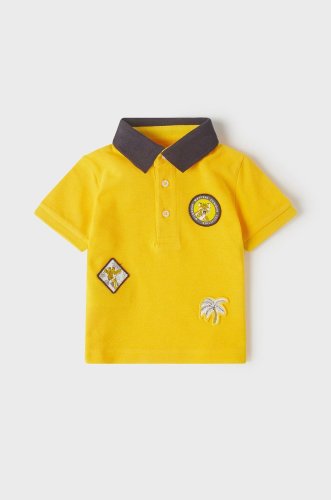 Mayoral tricou polo copii culoarea galben, cu imprimeu