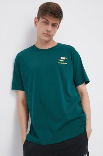 New balance tricou din bumbac culoarea verde, cu imprimeu