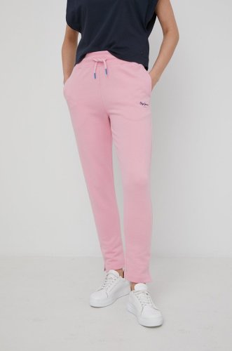 Pepe jeans pantaloni de bumbac calista pants femei, culoarea roz, neted