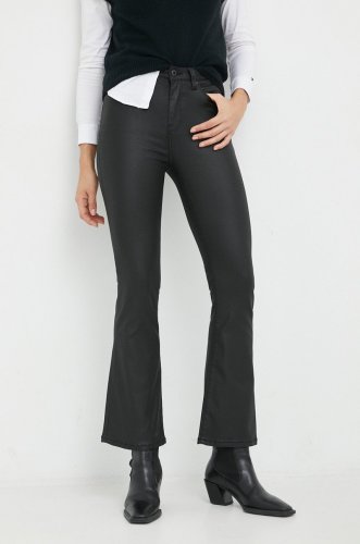 Pepe jeans pantaloni dion flare femei, culoarea negru, evazati, high waist