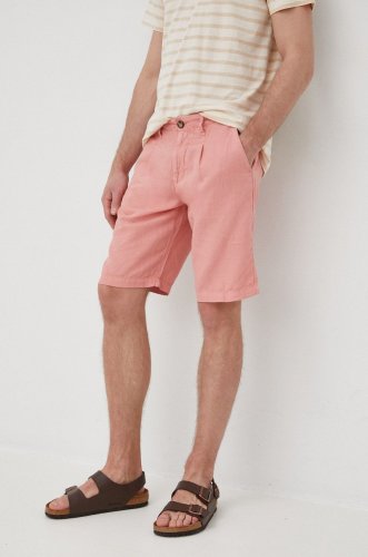 Pepe jeans pantaloni scurți din amestec de in arkin short linen barbati, culoarea roz